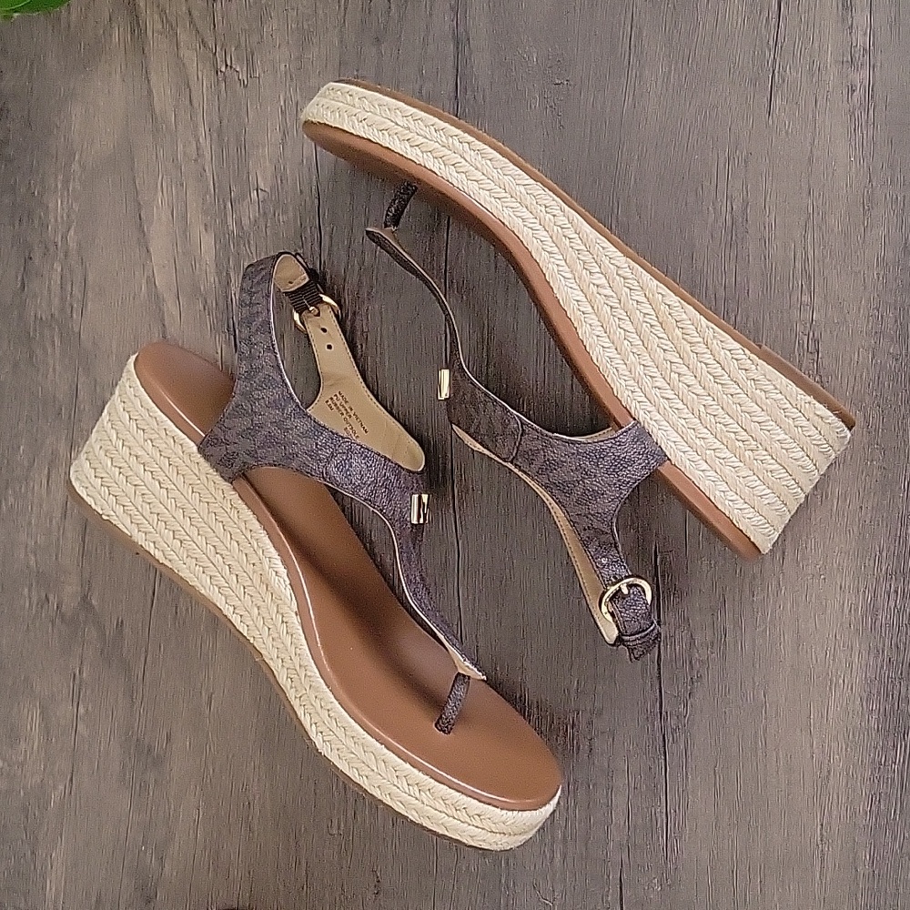 Michael Kors MK Laney T Strap Thong Espadrille Wedge Sandals 8.5 - Picture 11 of 13